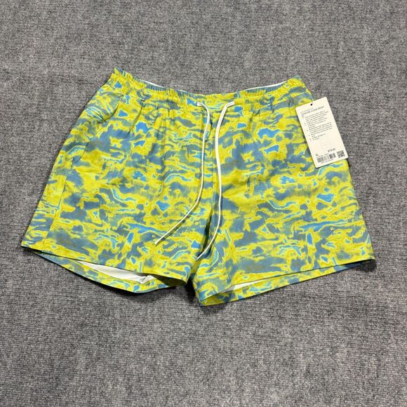 Lululemon Channel Cross Swim Shorts Mens XL Green Yellow Lined 5" - Picture 1 of 12